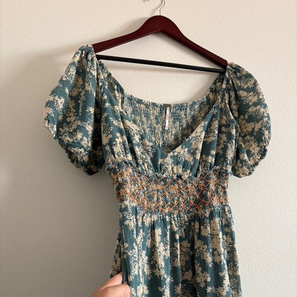 Free people Ellie Floral Print Gauze Dress in Soft Seafoam Womens Sz Small - Picture 7 of 16
